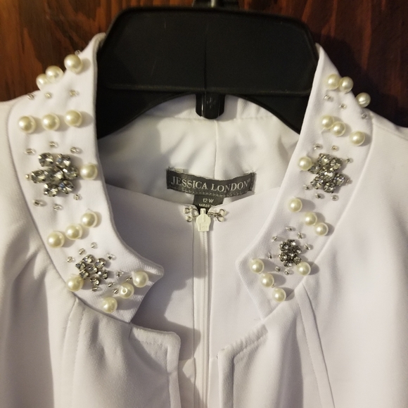 Vintage Jessica London 2 pc white beaded jacket and sheath dress - Picture 4 of 8